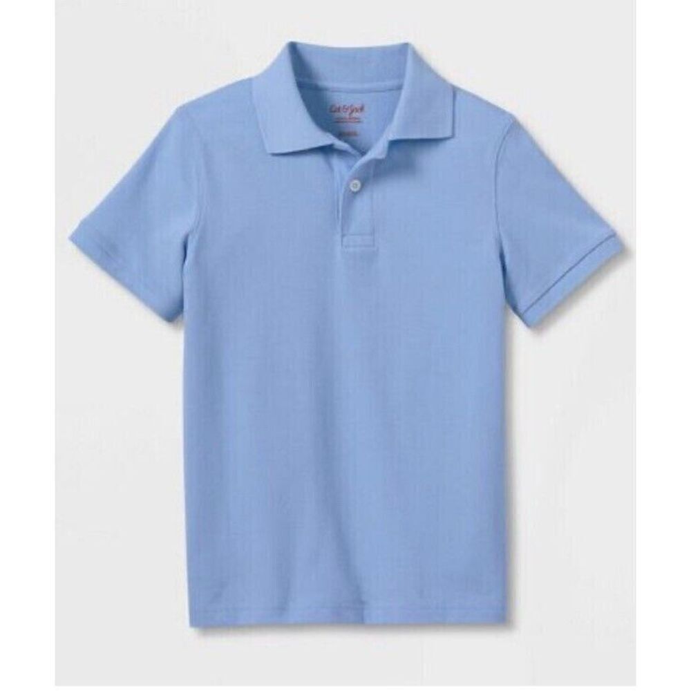 Cat & Jack Boys' Short Sleeve Pique Uniform Polo Shirt -Light Blue (XS) 4/5
